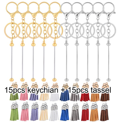 Beadable Keychain Set with Tassel Charms
