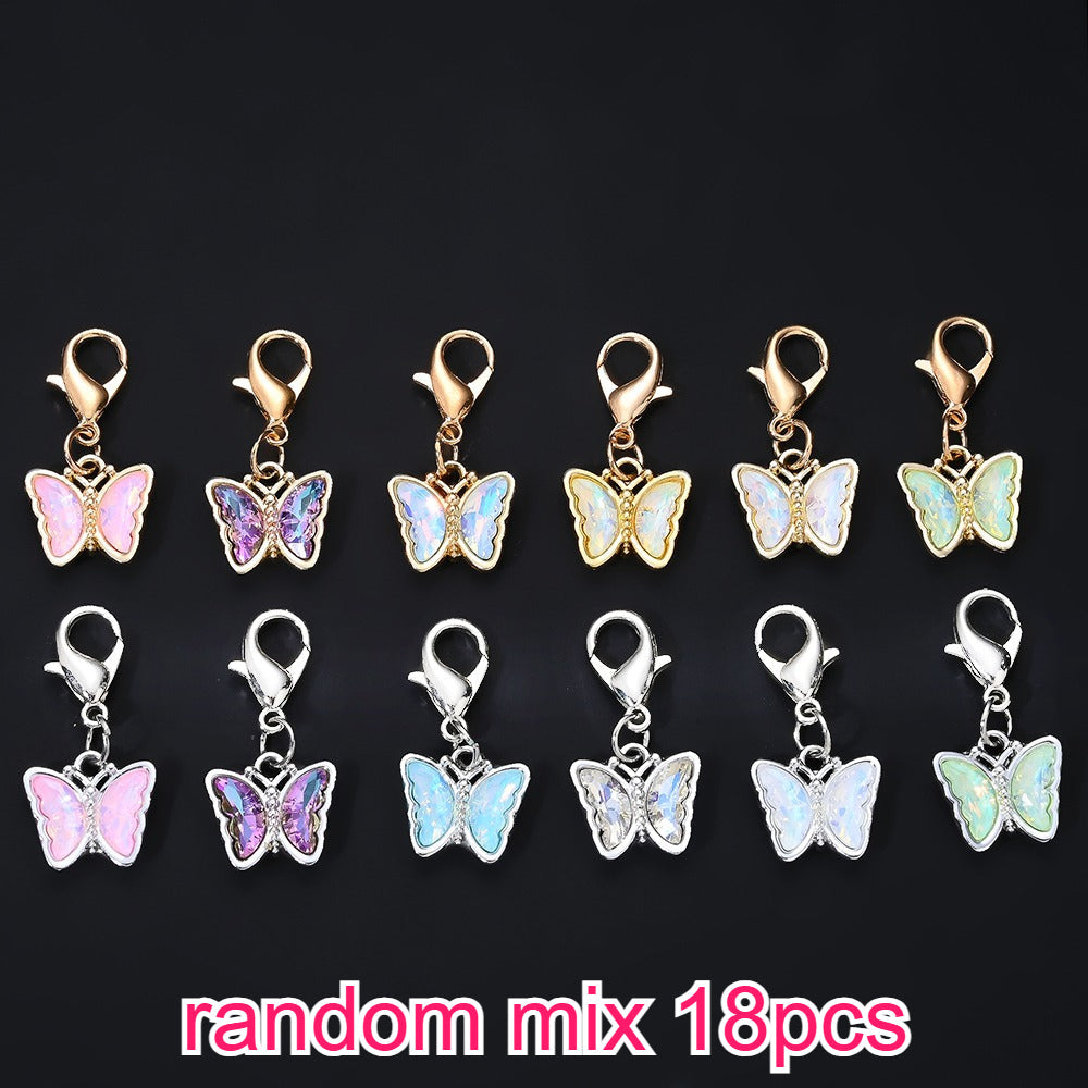 18PCS Multicolor Rhinestone Butterfly Mini Keychain Set
