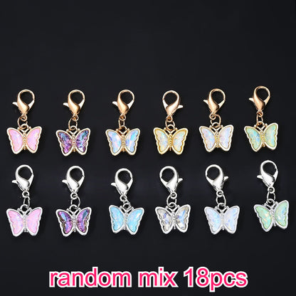 18PCS Multicolor Rhinestone Butterfly Mini Keychain Set
