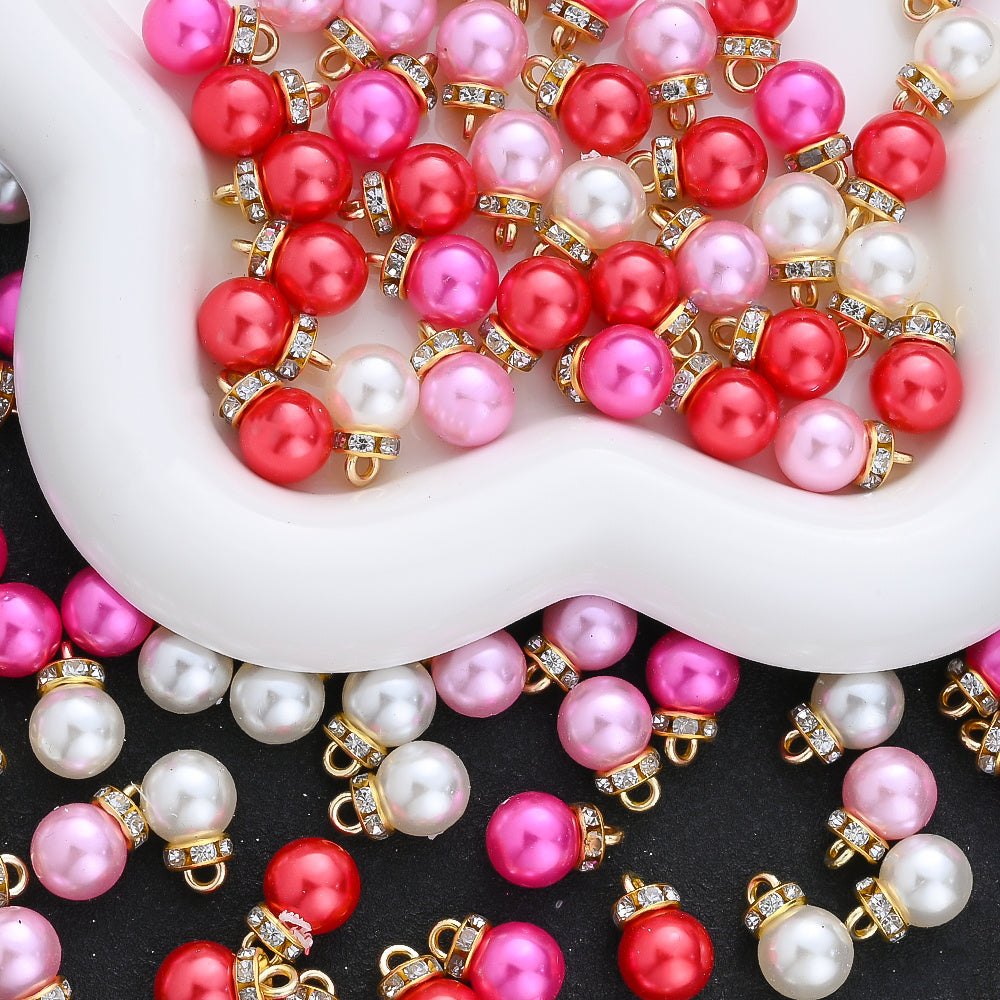 Pink Pearl Rhinestone Pendant Beads
