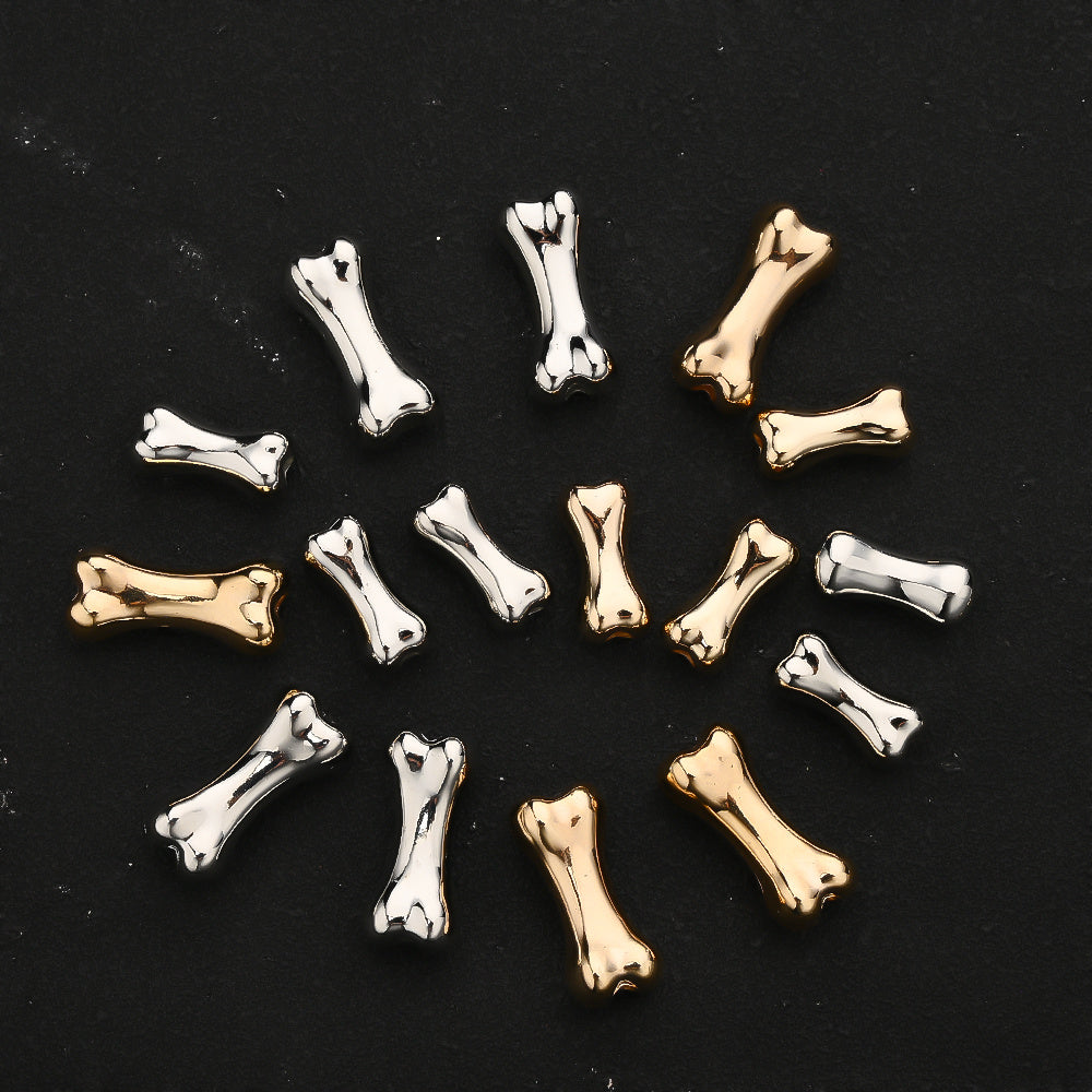 30/50pcs 15/20mm Golden & Silvery Bone-Shaped CCB Beads