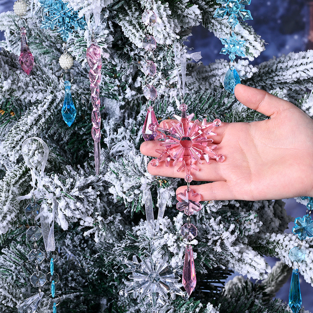 18-Piece Christmas Transparent Snowflake & Waterdrop Acrylic Pendants