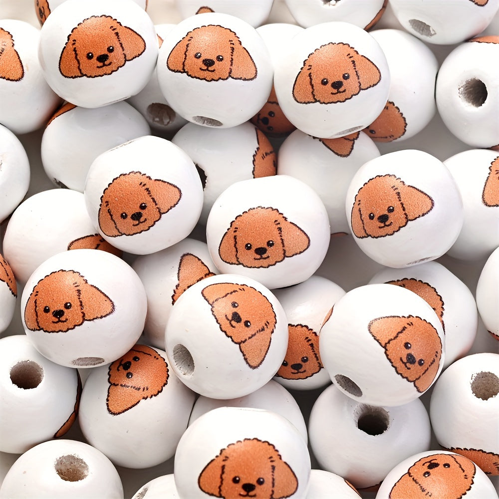 10PCS 16mm Puppy-Themed Wooden Bead Set