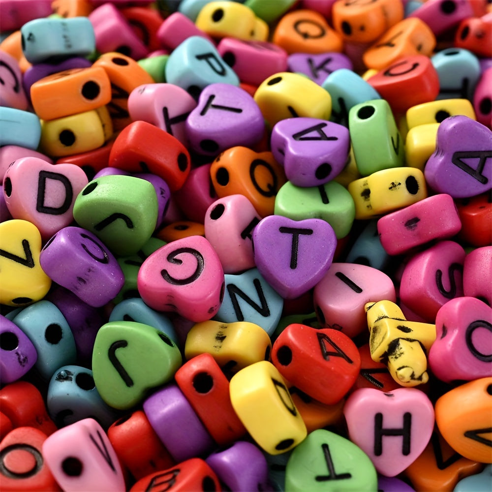 100PCS 4×7mm Heart-Shaped A-Z Letter Acrylic Bead Set