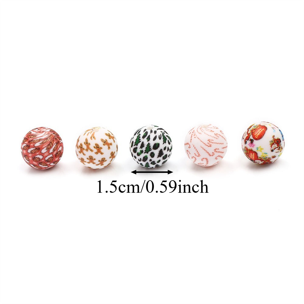 5pcs 15mm Christmas Silicone Round Beads