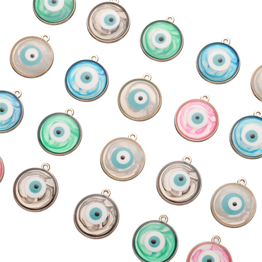 Colorful Alloy Evil Eye Flat Round Charms