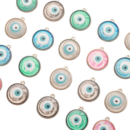 Colorful Alloy Evil Eye Flat Round Charms