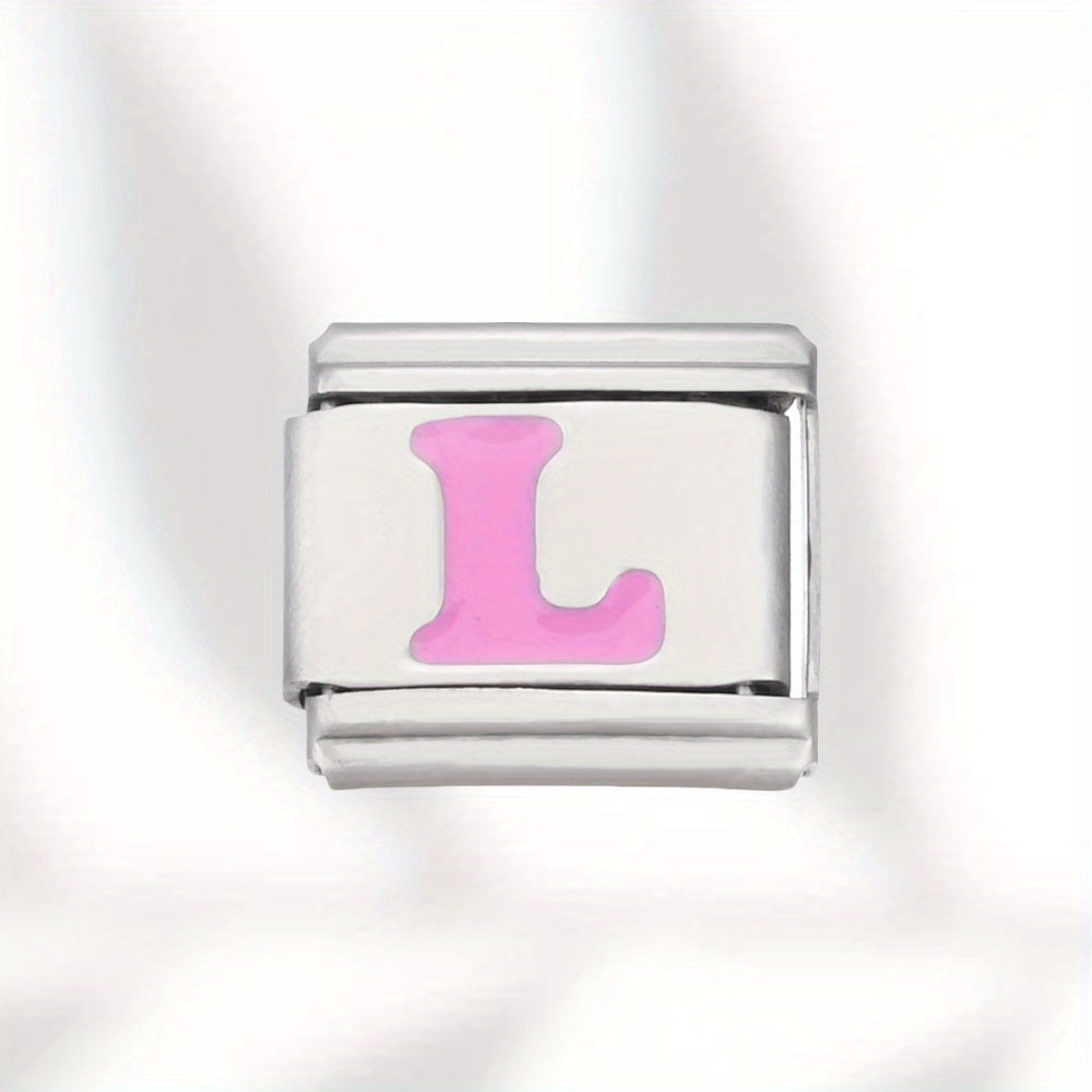 Pink Letter Stainless Steel Bead