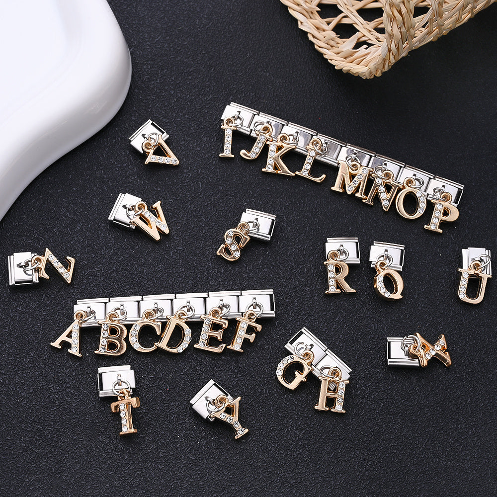 1PC Rhinestone A-Z Letter Modular Bracelet Charm Set