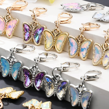 18PCS Multicolor Rhinestone Butterfly Mini Keychain Set