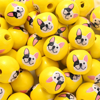 10PCS 16mm Puppy-Themed Wooden Bead Set