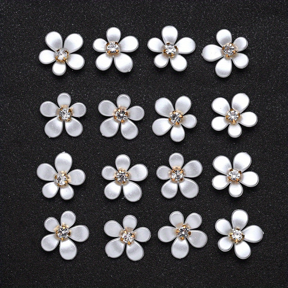 White Five-Petal Flower Acrylic Patch Beads