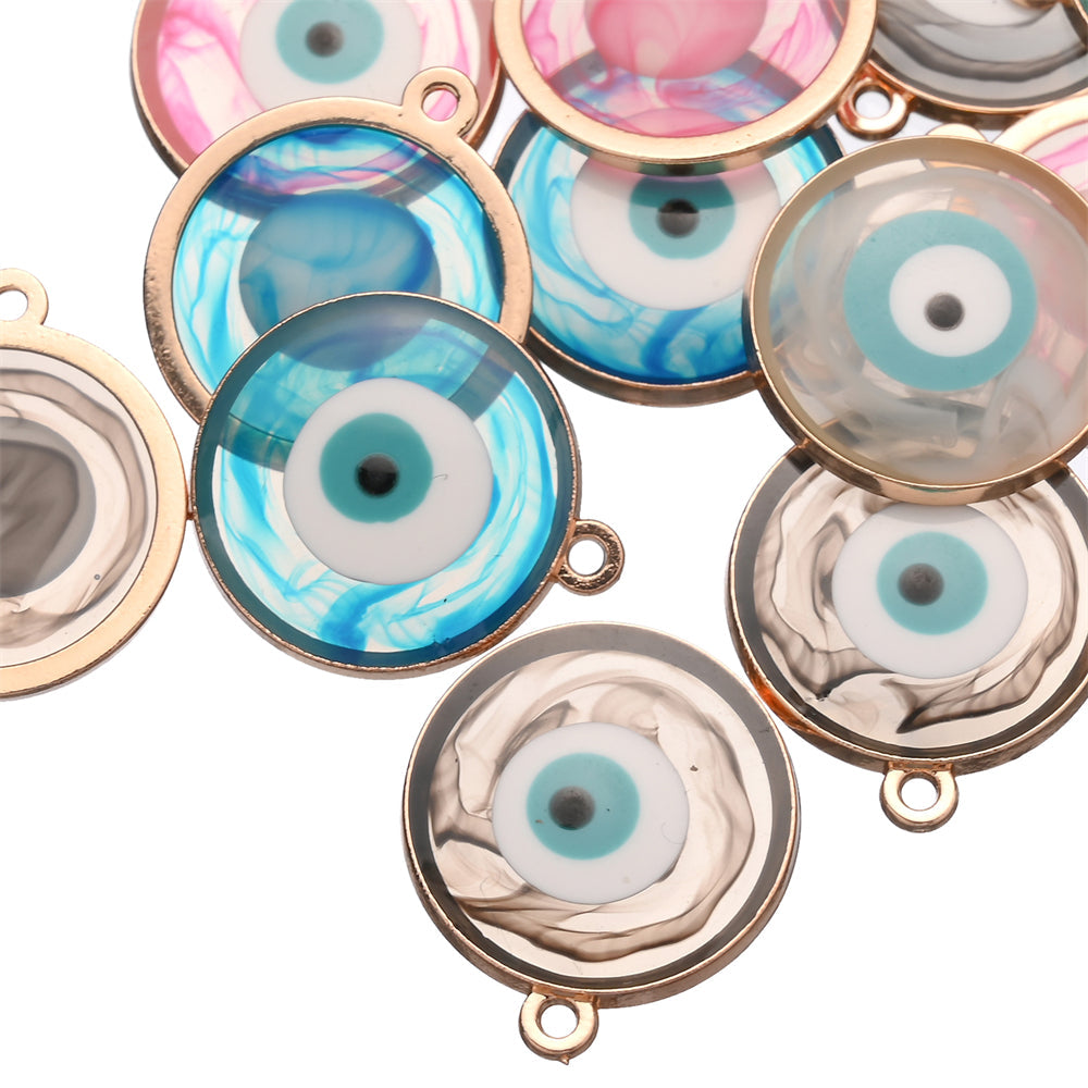 Colorful Alloy Evil Eye Flat Round Charms