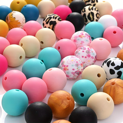 50/100pcs 15mm Silicone Ink Painted Round Beads