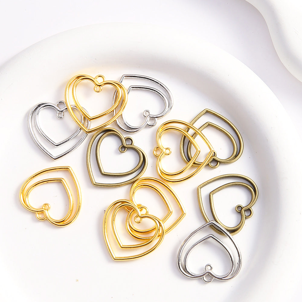 Double Heart Hollow Alloy Pendant Charms