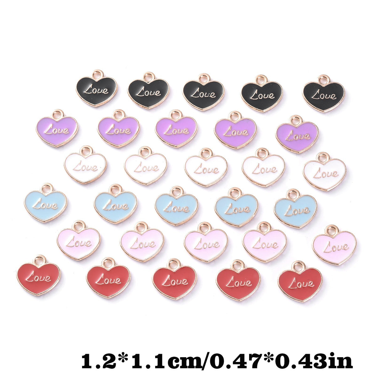 10pcs Colorful Love Printing Heart Shape Charms 12x11mm Delicate Drip