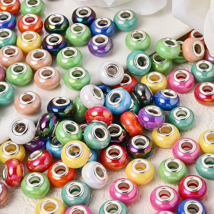 30/50/100pcs 9x14mm Random Mixed Color European Style Acrylic Large Hole Spacer Beads
