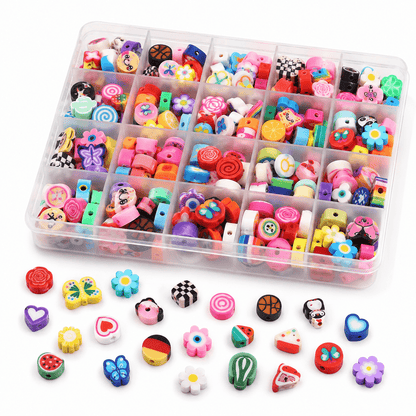 440pcs Colorful Polymer Clay Beads Set, Mixed Shapes & Patterns (Flowers