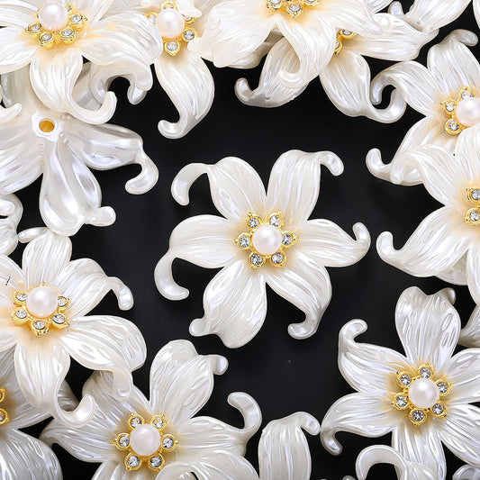 10-Piece White Acrylic Iris Flower Flatback Charms