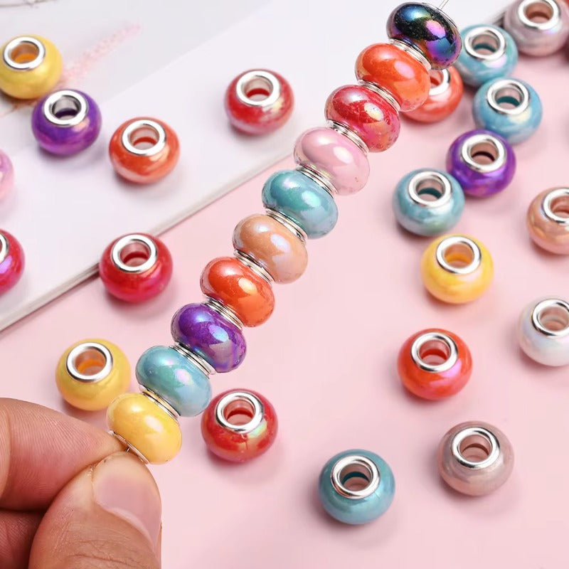 50pcs Large Hole Flat Round Acrylic Beads