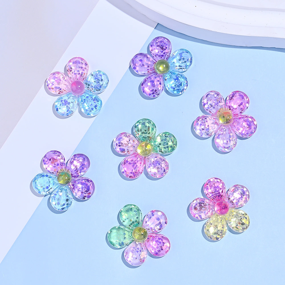 10PCS 25mm Glitter Lucky Flower Resin Embellishment Set