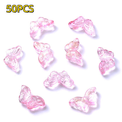 50pcs/set 8x15mm Colorful Transparent Butterfly Beads