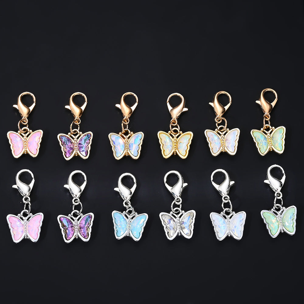 18PCS Multicolor Rhinestone Butterfly Mini Keychain Set