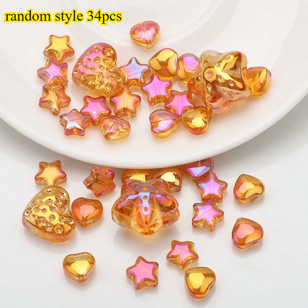 34pcs Star & Heart Electroplated Glass Beads