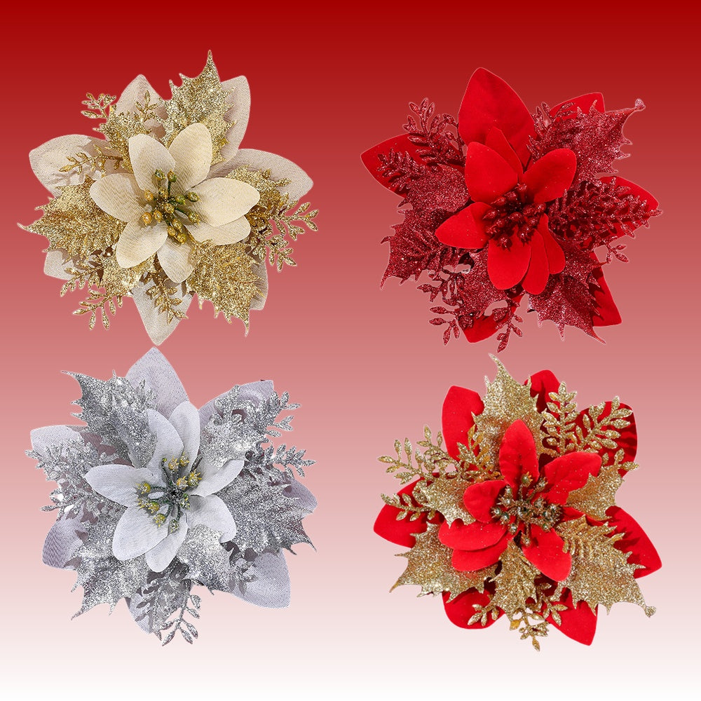 10PCS 14mm Christmas Glitter Layered Flower Set