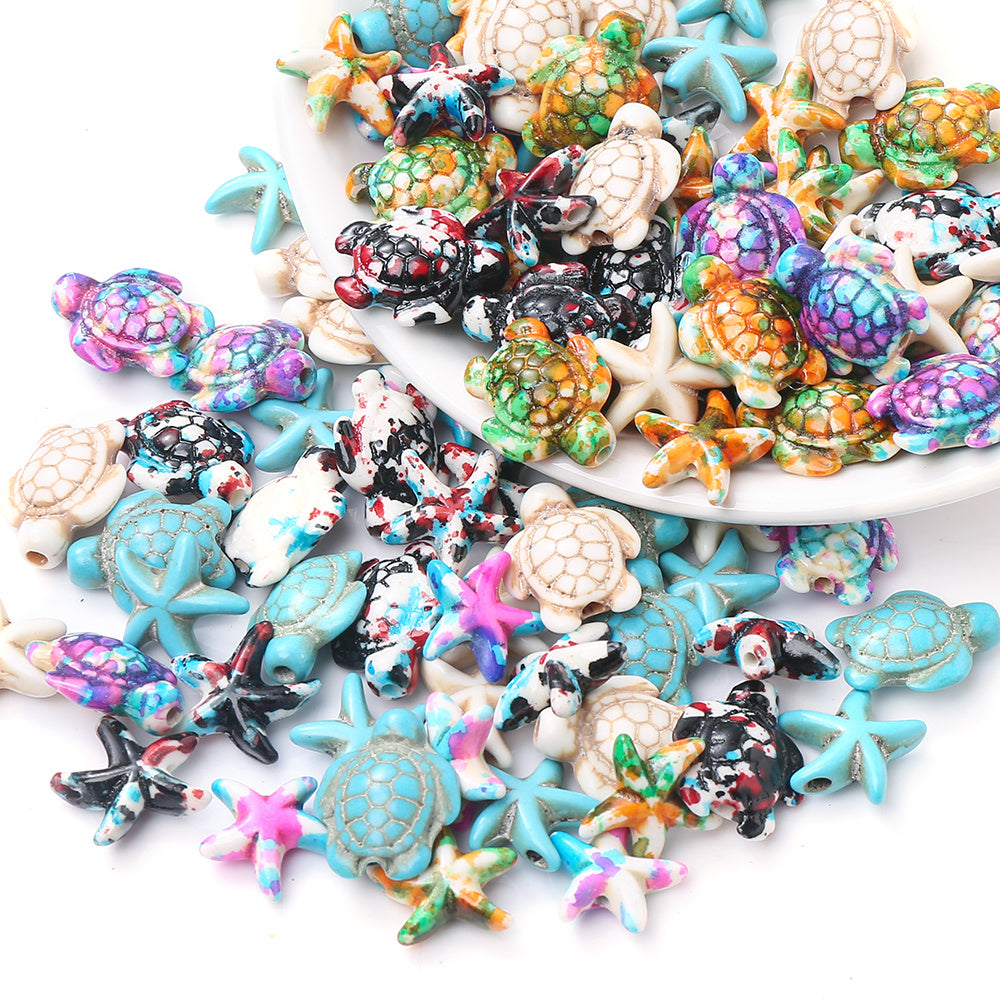 200pcs Random Color Gradient Turtle Spacer Beads