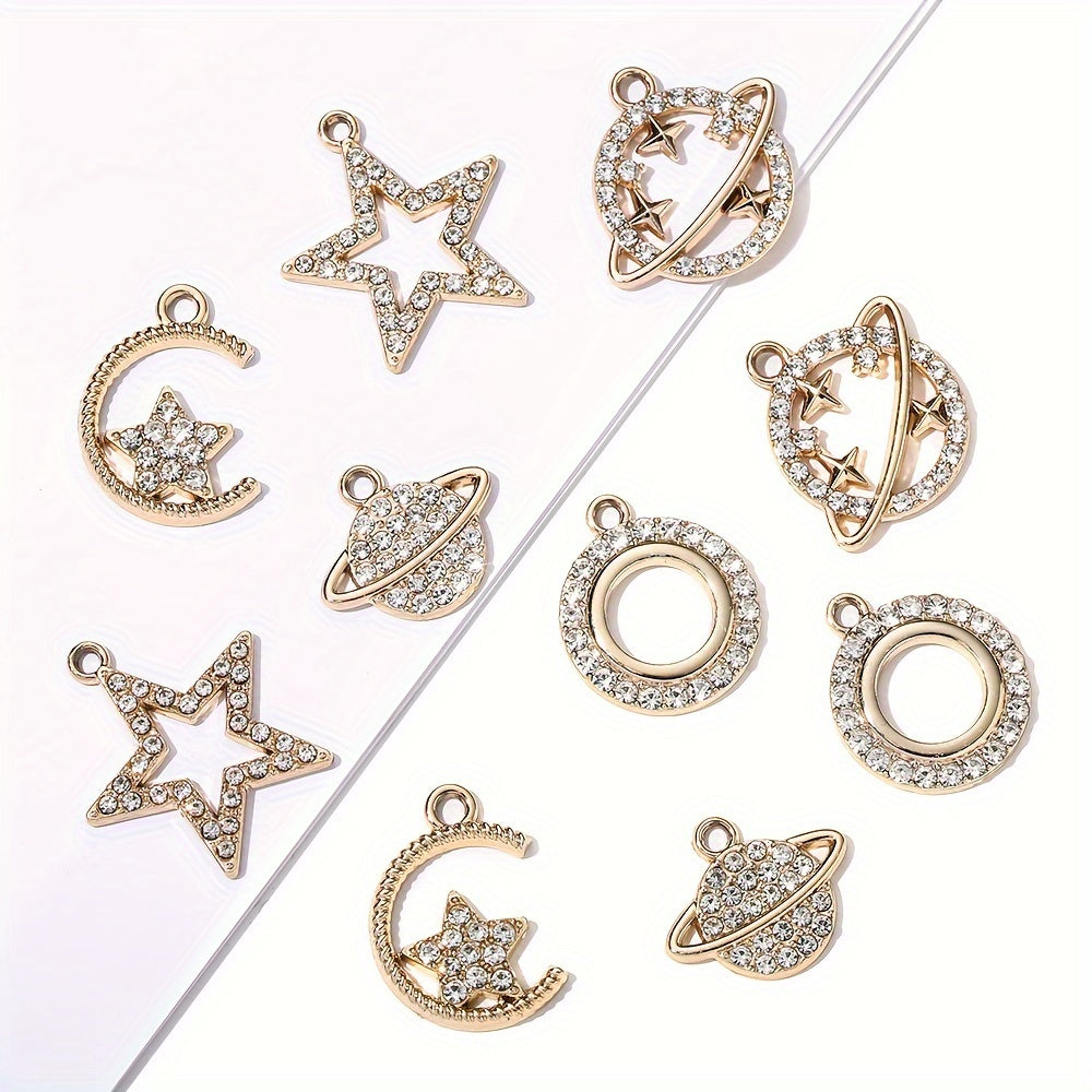 5PCS Gold-Tone Cosmic Moon & Star Pendant Set