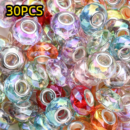30pcs/set Transparent Faceted Acrylic Large Hole Beads