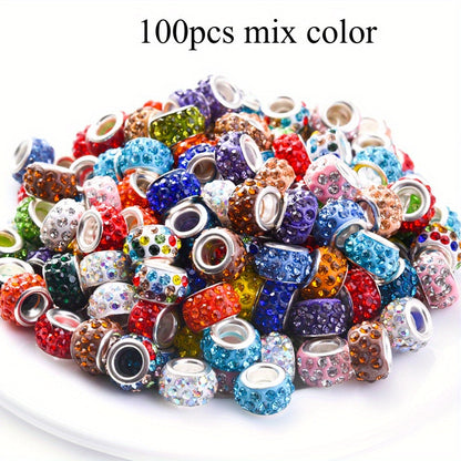 50/100-Piece Assorted Rhinestone Large-Hole Beads
