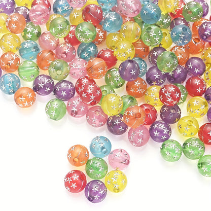100PCS 8mm Clear Acrylic Silver Pattern Bead Set