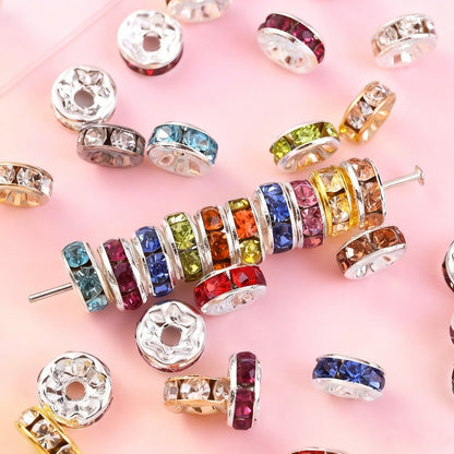 50pcs 4/6/8/10mm Rhinestone Alloy Spacer Beads