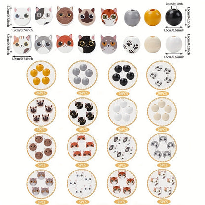 10/200pcs 16mm Cat Print Wooden Beads