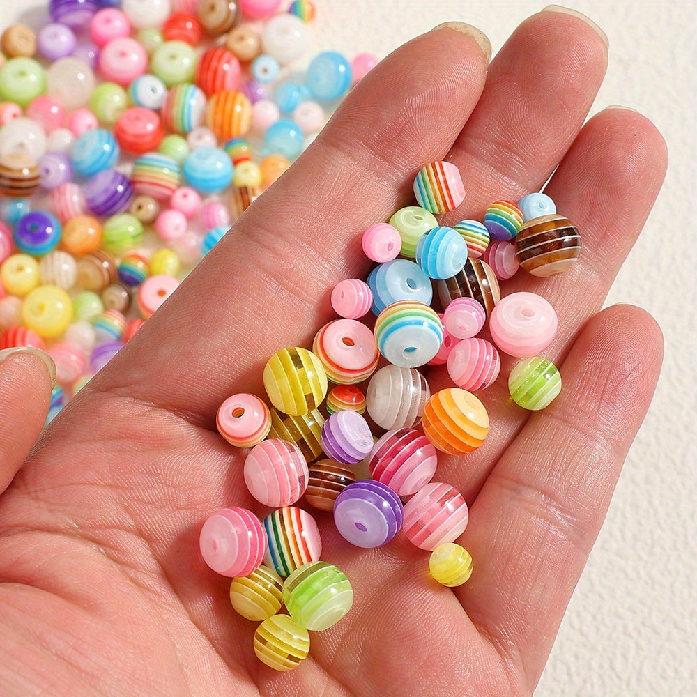 50pcs Rainbow Stripe Pattern Acrylic Round Beads