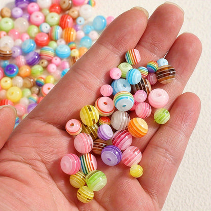 50pcs Rainbow Stripe Pattern Acrylic Round Beads