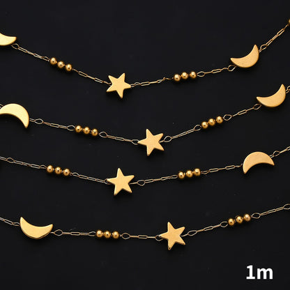 1m Gold & Silver Stainless Steel Star & Moon Bead Chain