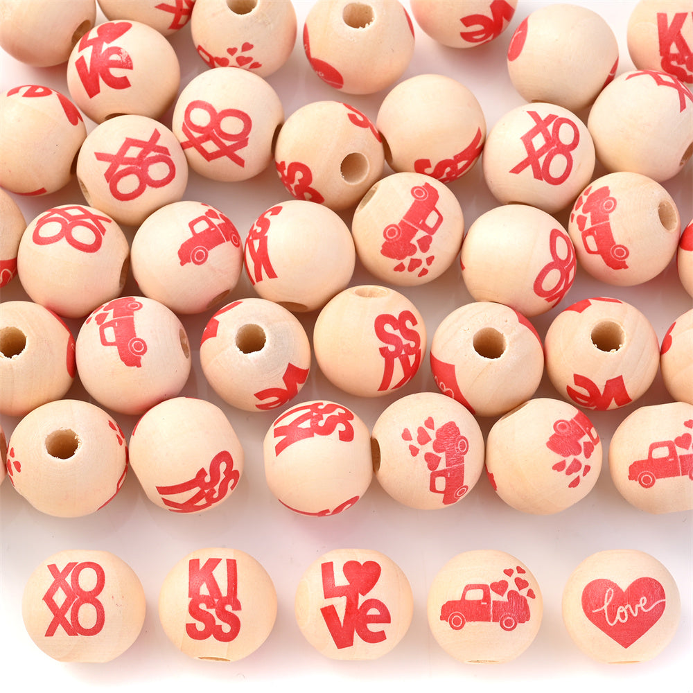 10pcs 16mm Valentine's Day Wooden Round Beads