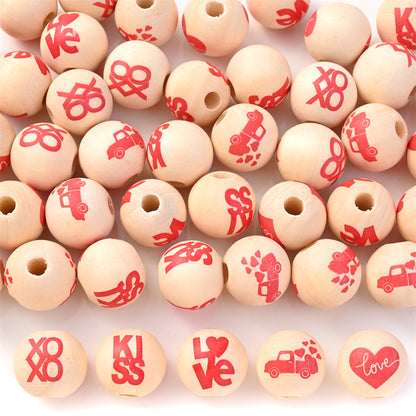 10pcs 16mm Valentine's Day Wooden Round Beads