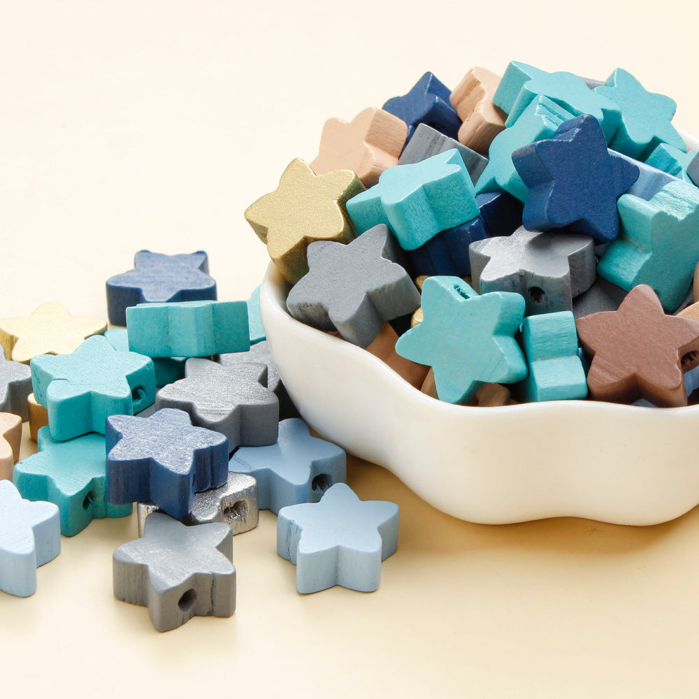 50pcs 15mm Star-Shaped Wooden Beads
