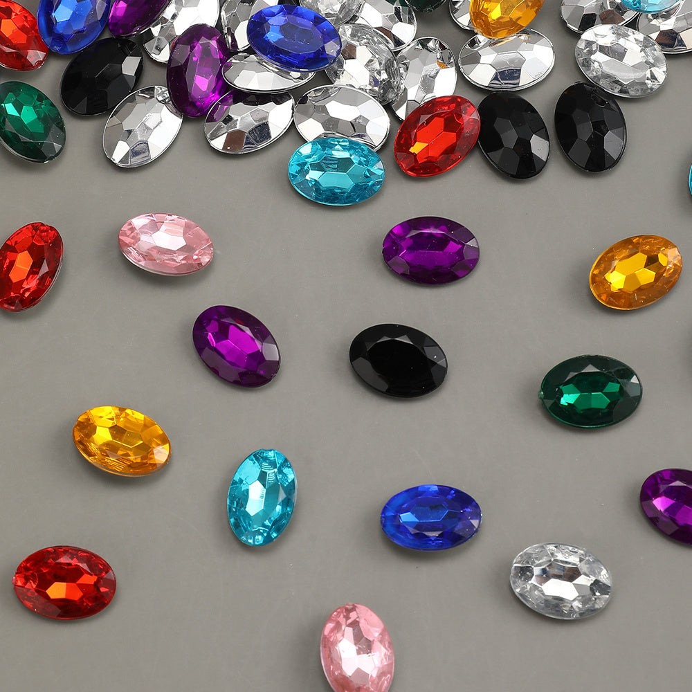 100pcs Oval Rhinestone Flat Back Acrylic Beads