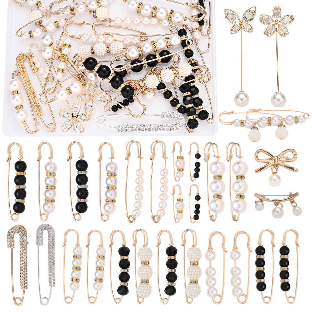 30PCS Gold Pearl Decorative Safety Pin Brooch Set