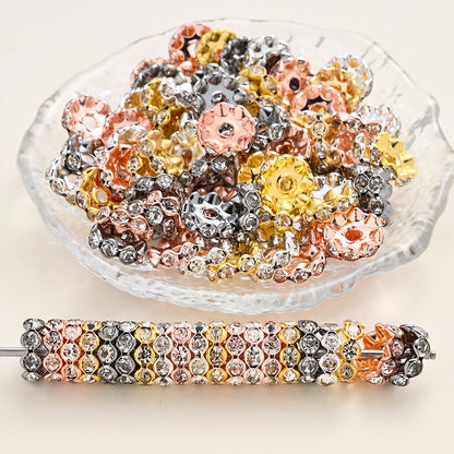 30/50pcs 12mm Wave Edge Metal Rhinestone Rondelle Beads
