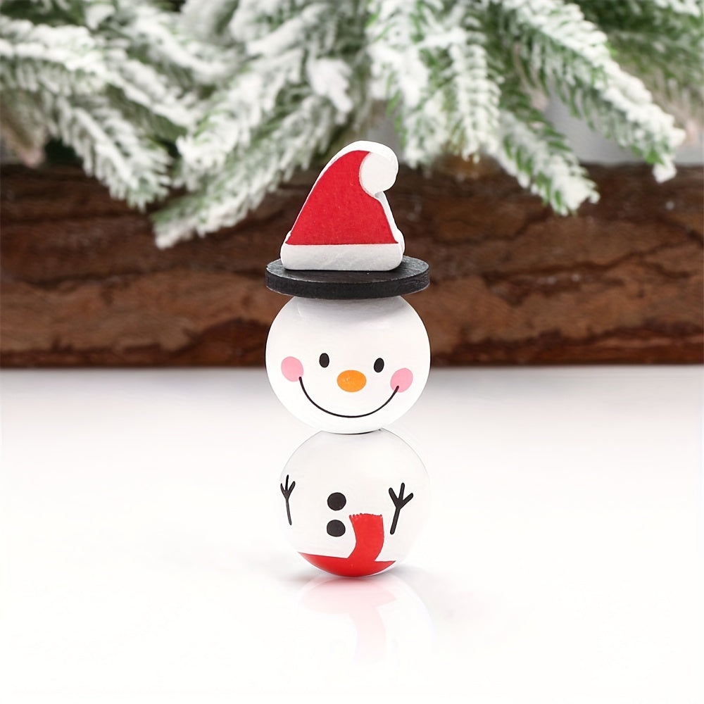 5pcs Christmas Snowman Wooden Round Beads