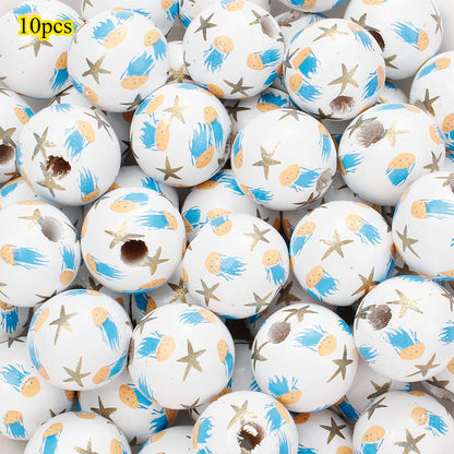 Marine-Themed Wooden Beads
