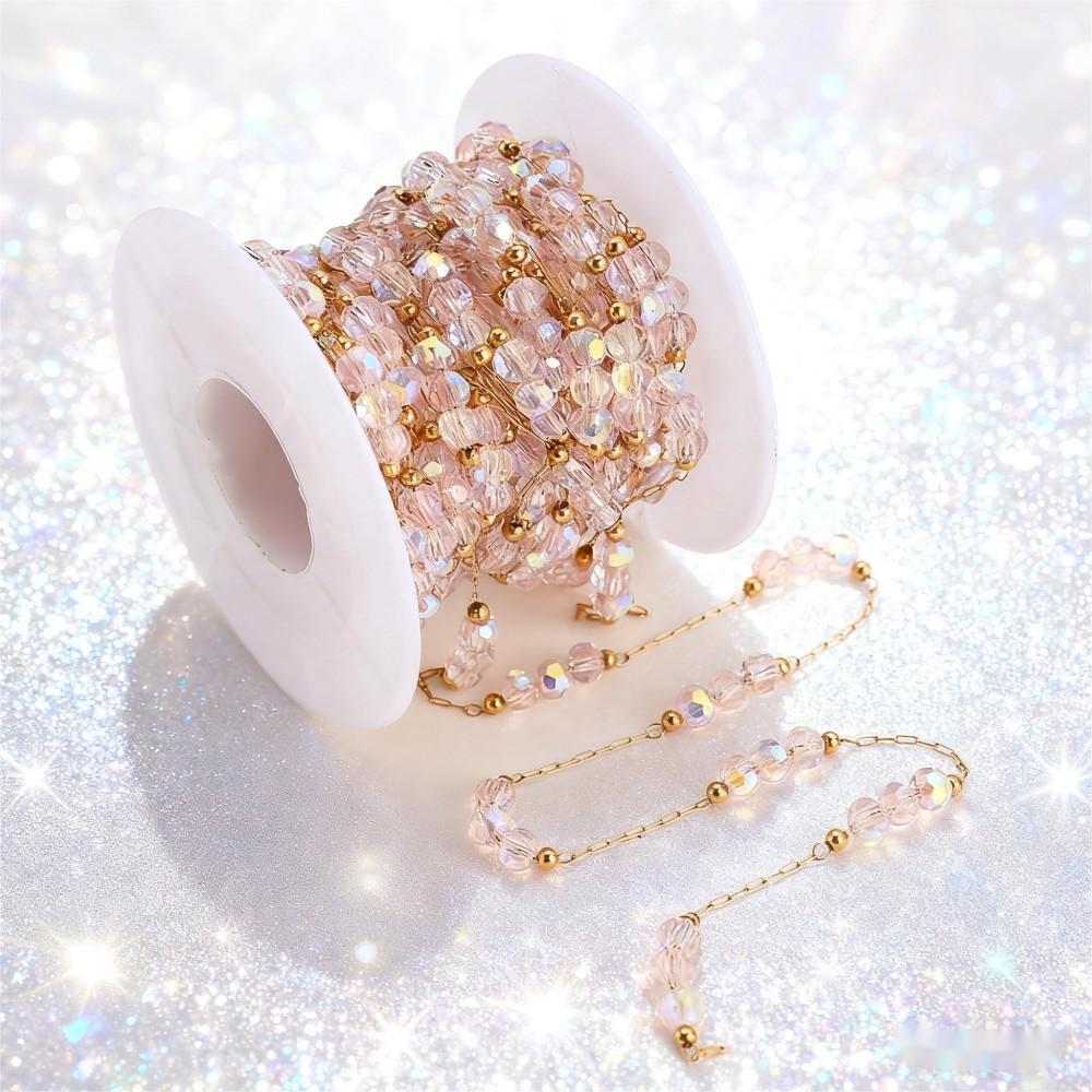1m Colorful Shiny Pink Glass Bead Chain
