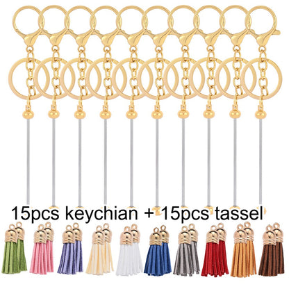 Beadable Keychain Set with Tassel Charms