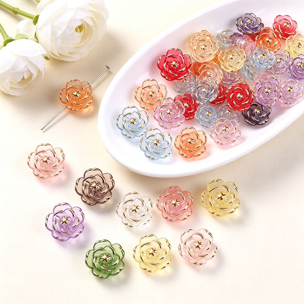 Transparent Camellia Flower Acrylic Beads